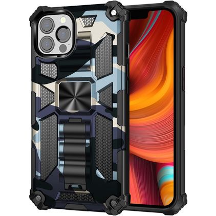 Mobigear Armor Stand iPhone 13 Pro Max Hülle Hardcase Backcover Stoßfest mit Ständer - Marineblau