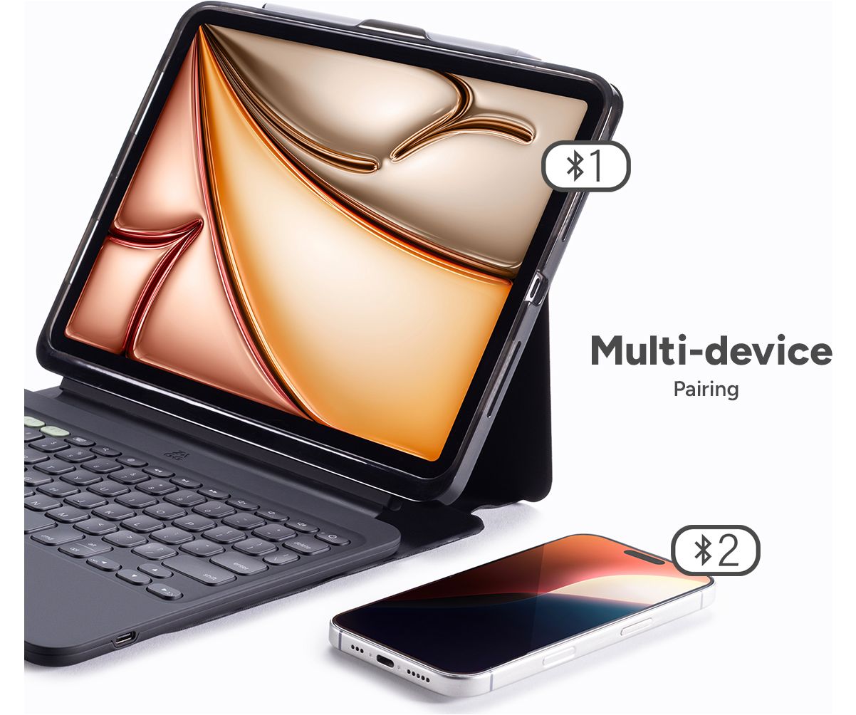 JADEMALL IPad Air 13 Zoll Hülle Mit Tastatur – Kabellos, 7-Farben-Beleuchtung, Inkl. Stifthalter, QWERTZ