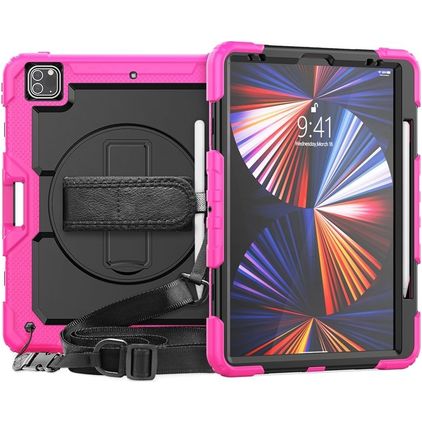 Mobigear SureGrip Xtreme iPad Pro 12.9 Zoll (2018) Hülle Kunststoff,Silikon Backcover + Stifthalter + Schulterträger + Ständer - Schwarz / Pink