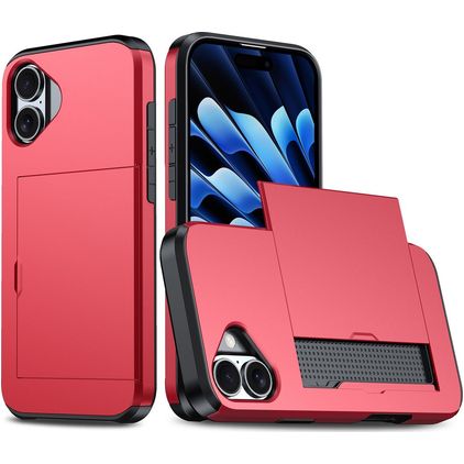 Mobigear Card iPhone 16 Plus Hülle Hardcase Backcover Stoßfest mit Kartenhalter - Rot