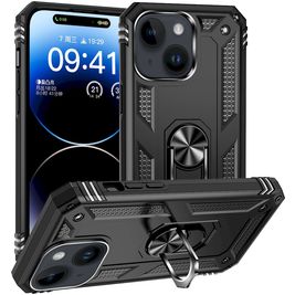 Mobigear Armor Ring iPhone 15 Plus Hülle Hardcase Backcover Stoßfest mit Ringhalter - Schwarz