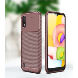 Mobigear Racing Samsung Galaxy A01 Hülle Flexibles TPU Backcover - Braun