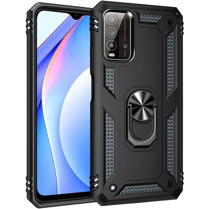 Mobigear Armor Ring Xiaomi Redmi 9T Hülle Hardcase Backcover Stoßfest mit Ringhalter - Schwarz