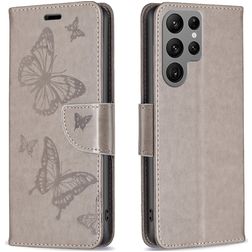 Mobigear Butterfly Samsung Galaxy S24 Ultra Hülle Klapphülle Geldbörse - Grau