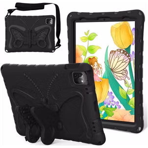 Mobigear Butterfly iPad Air 11 Zoll (2026) Hülle EVA Schaum Backcover + Schulterträger + Ständer - Schwarz