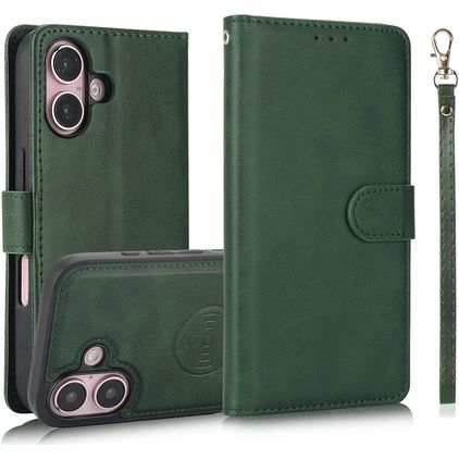 Mobigear Wallet iPhone 16 Plus Hülle Abnehmbare 2in1 Klapphülle Geldbörse - Grün