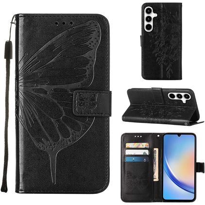 Mobigear Butterfly Samsung Galaxy A35 Hülle Klapphülle Geldbörse - Schwarz