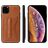 Fierre Shann Card Pocket iPhone 11 Pro Hülle Backcover mit Kartenhalter und Ständer - Cognac