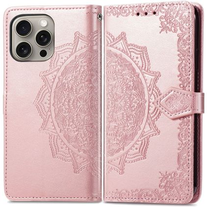 Mobigear Mandala iPhone 16 Pro Hülle Klapphülle Geldbörse - Roségold
