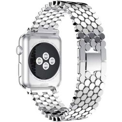 Mobigear Honeycomb Edelstahl Apple Watch Armband Dornschließe - 49/46/45/44 mm - Silber