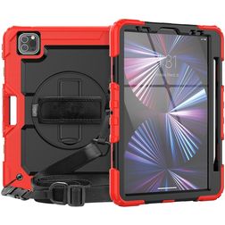Mobigear SureGrip Xtreme iPad Air 11 Zoll (2024) Hülle Kunststoff,Silikon Backcover + Stifthalter + Schulterträger + Ständer - Rot