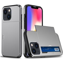 Mobigear Card iPhone 15 Plus Hülle Hardcase Backcover Stoßfest mit Kartenhalter - Grau