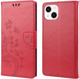 Mobigear Flowers iPhone 14 Hülle Klapphülle Geldbörse - Rot