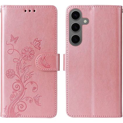 Mobigear Flowers Samsung Galaxy S24 FE Hülle Klapphülle Geldbörse - Roségold