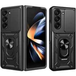 Mobigear Armor Ring Cam Slide Samsung Galaxy Z Fold 7 Hülle Hardcase Backcover Stoßfest mit Ringhalter und Kamera Slider - Schwarz
