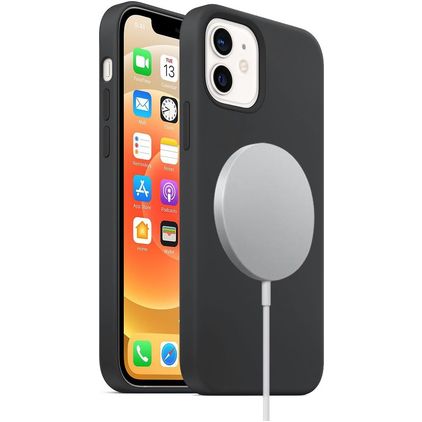 Mobigear Rubber Touch iPhone 12 Mini Silikon MagSafe Hülle Backcover - Schwarz