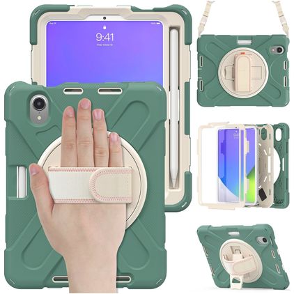 Mobigear SureGrip XGuard iPad Mini 6 (2021) Hülle Kunststoff,Silikon Backcover + Stifthalter + Schulterträger + Ständer - Grün