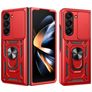 Mobigear Armor Ring Cam Slide Samsung Galaxy Z Fold 7 Hülle Hardcase Backcover Stoßfest mit Ringhalter und Kamera Slider - Rot