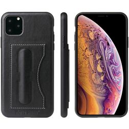 Fierre Shann Card Pocket iPhone 11 Pro Backcover mit Kartenfach und Ständer - Schwarz