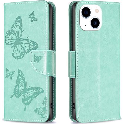 Mobigear Butterfly iPhone 15 Hülle Klapphülle Geldbörse - Grün