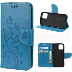 Mobigear Flowers iPhone 12 Pro Hülle Klapphülle Geldbörse - Blau