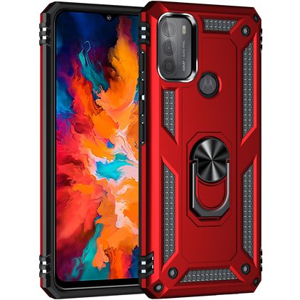 Mobigear Armor Ring Motorola Moto G50 Hülle Hardcase Backcover Stoßfest mit Ringhalter - Rot