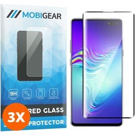 Mobigear Premium Samsung Galaxy S10 5G Panzerglas Gehärtetes Glas Displayschutz - Hüllenfreundlich - Schwarz (3er Pack)