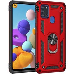 Mobigear Armor Ring Samsung Galaxy A21s Hülle Hardcase Backcover Stoßfest mit Ringhalter - Rot