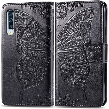 Mobigear Butterfly Samsung Galaxy A70 Hülle Klapphülle Geldbörse - Schwarz
