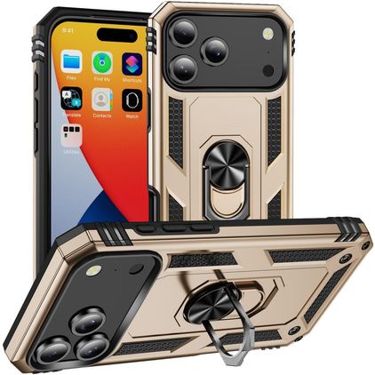 Mobigear Armor Ring iPhone 18 Pro Max Hülle Hardcase Backcover Stoßfest mit Ringhalter - Gold