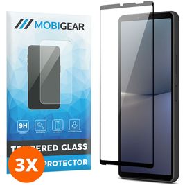 Mobigear Premium Sony Xperia 10 V Panzerglas Gehärtetes Glas Displayschutz - Hüllenfreundlich - Schwarz (3er Pack)