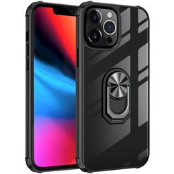 Mobigear Crystal Ring iPhone 14 Pro Max Hülle Hardcase Backcover mit Ringhalter - Transparent / Schwarz