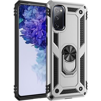 Mobigear Armor Ring Samsung Galaxy S20 FE Hülle Hardcase Backcover Stoßfest mit Ringhalter - Silber