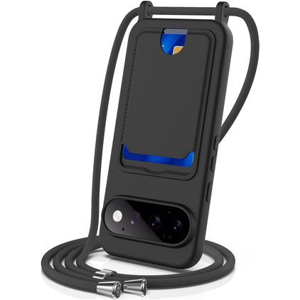 Mobigear Lanyard Card Google Pixel 11 Pro Silikon Handykette mit Kartenhalter - Schwarz