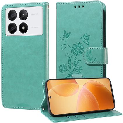 Mobigear Flowers POCO X6 Pro Hülle Klapphülle Geldbörse - Grün
