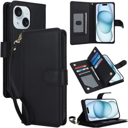 Mobigear Wallet iPhone 15 Hülle Klapphülle Geldbörse - Schwarz