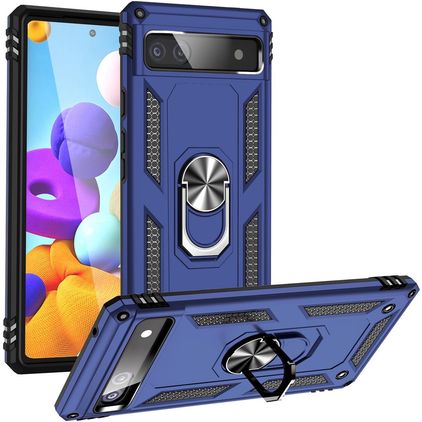Mobigear Armor Ring Google Pixel 6a Hülle Hardcase Backcover Stoßfest mit Ringhalter - Blau