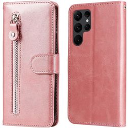 Mobigear Zipper Samsung Galaxy S23 Ultra Hülle Klapphülle Geldbörse - Roségold
