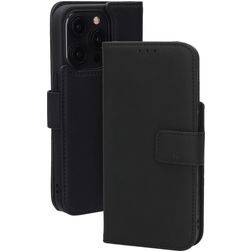 Mobiparts Wallet iPhone 15 Pro MagSafe Hülle Echtes Leder Klapphülle Geldbörse - Schwarz