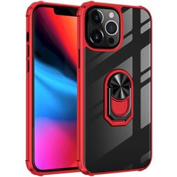 Mobigear Crystal Ring iPhone 14 Pro Max Hülle Hardcase Backcover mit Ringhalter - Transparent / Rot
