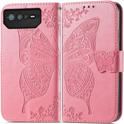 Mobigear Butterfly ASUS ROG Phone 6 Hülle Klapphülle Geldbörse - Pink