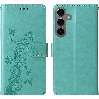 Mobigear Flowers Samsung Galaxy S24 FE Hülle Klapphülle Geldbörse - Grün