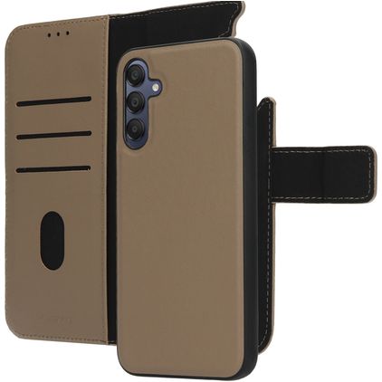 Mobiparts Samsung Galaxy A15 Hülle Echtes Leder Abnehmbare 2in1 Klapphülle Geldbörse - Taupe
