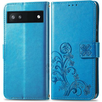 Mobigear Clover Google Pixel 6a Hülle Klapphülle Geldbörse - Blau
