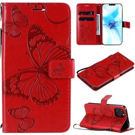 Mobigear Butterfly iPhone 12 Hülle Klapphülle Geldbörse - Rot