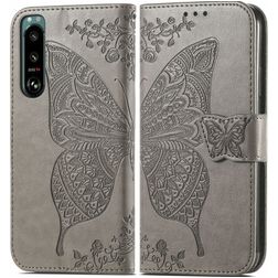 Mobigear Butterfly Sony Xperia 5 IV Hülle Klapphülle Geldbörse - Grau