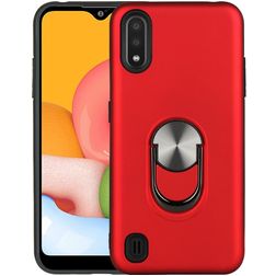 Mobigear Armor Ring Samsung Galaxy A01 Hülle Hardcase Backcover Stoßfest mit Ringhalter - Rot