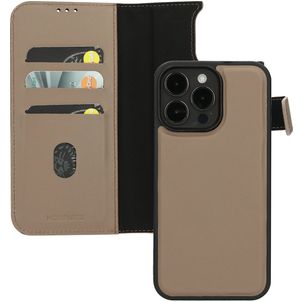 Mobiparts iPhone 15 Pro Max MagSafe Hülle Echtes Leder Abnehmbare 2in1 Klapphülle Geldbörse - Taupe