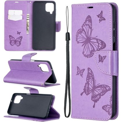 Mobigear Butterfly Samsung Galaxy A12 Hülle Klapphülle Geldbörse - Lila