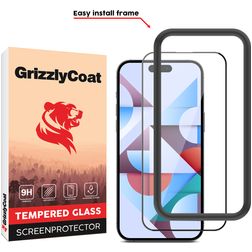 GrizzlyCoat Easy Fit iPhone 15 Pro Max Panzerglas Displayschutz - Hüllenfreundlich + Montagerahmen - Schwarz